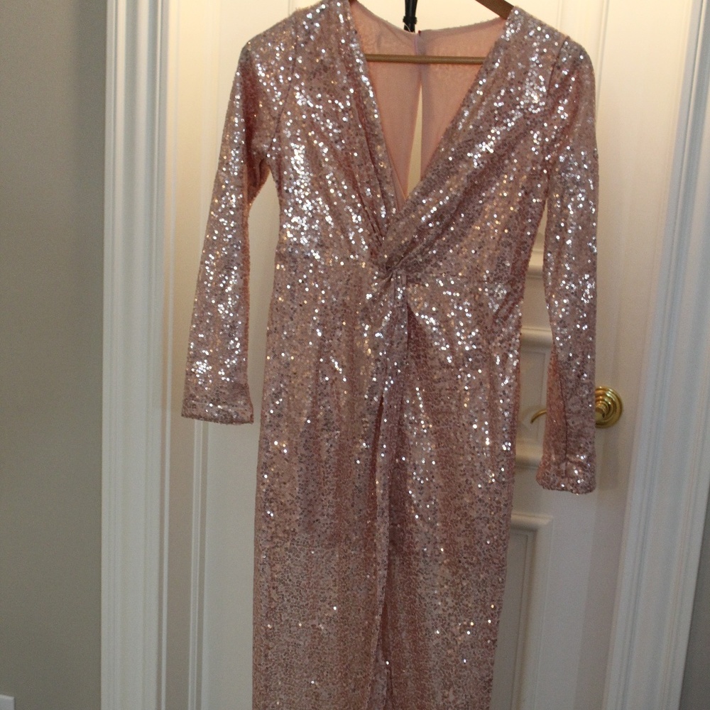 Long Sleeve Sequined Formal Dress